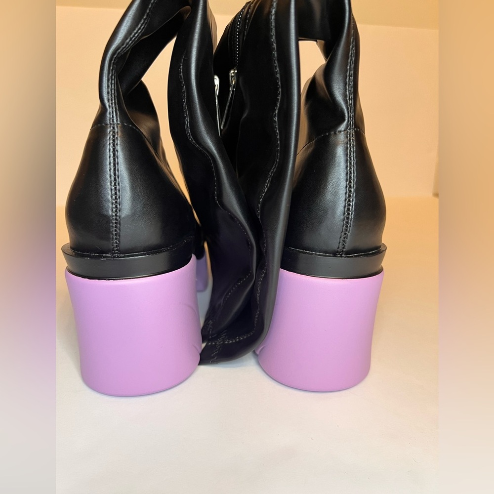 NWT Funky Chunky Lug Boots - Black & Lilac Knee-High Vinyl Platform Boots - Picture 6 of 11
